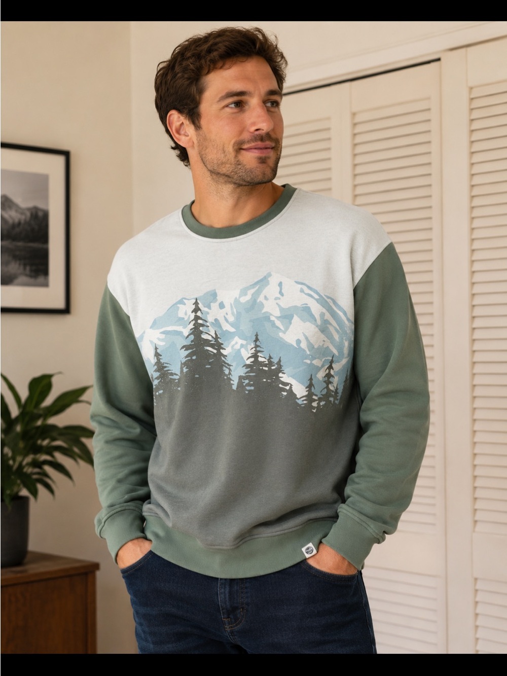 Happy Earth 100% org cotton mountain Forest Graphic Sweatshirt 
Sage & blue LRG